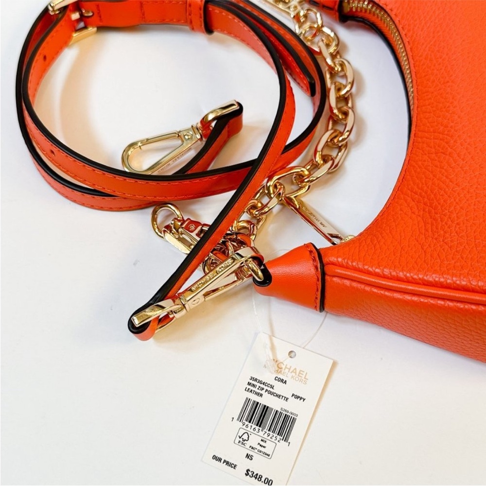 Michael Kors CORA MINI Zip Pouchette Shoulder Crossbody Bag Poppy - Picture 13 of 14